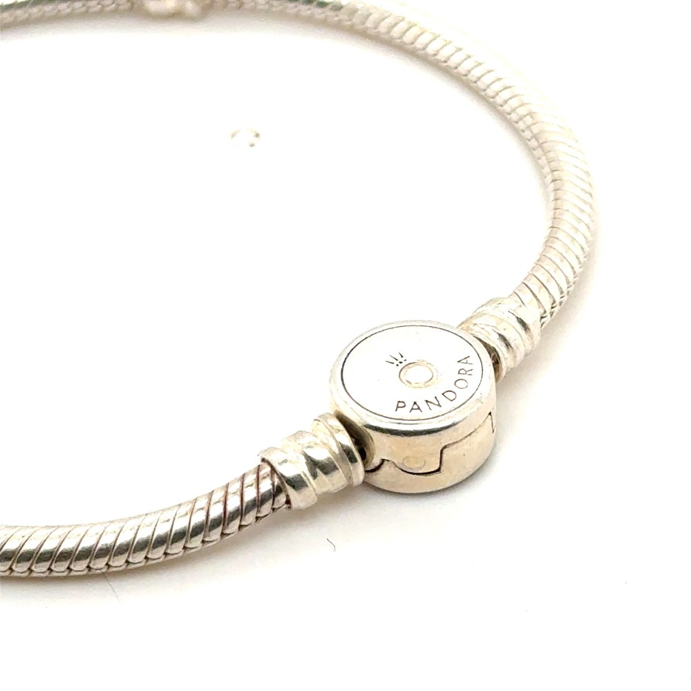 Pandora Moments Sterling Silver Snake Chain Bracelet Blue Pavé Clasp 6.75in - Picture 5 of 5
